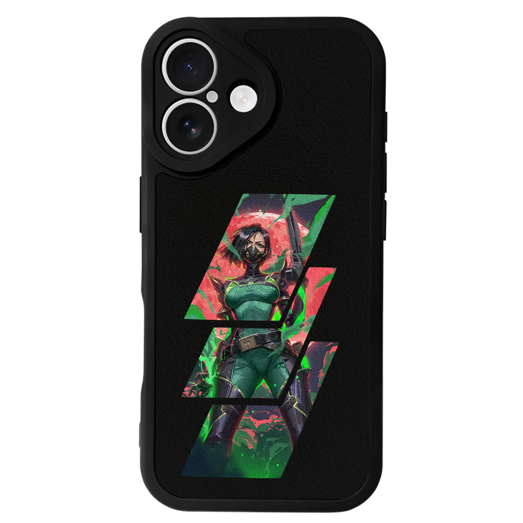 VALORANT グッズ,ヴァイパー - IPhone 16シリーズ対応 ・ シリコンスマホケース ・ レザー調 ・ 高精度フィット ・ 耐衝撃 ・ ワイヤレス充電対応 ・ 精密カット